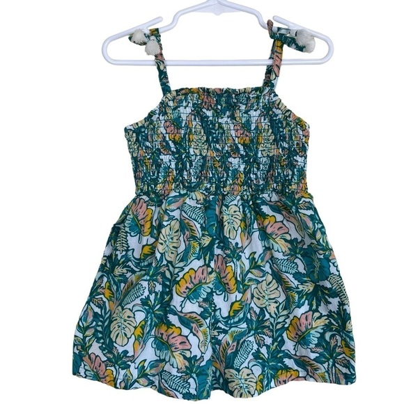 Tommy Bahama Girls Smocked Tank Romper Green Pink Tropical Print Sz 4T - Picture 1 of 15